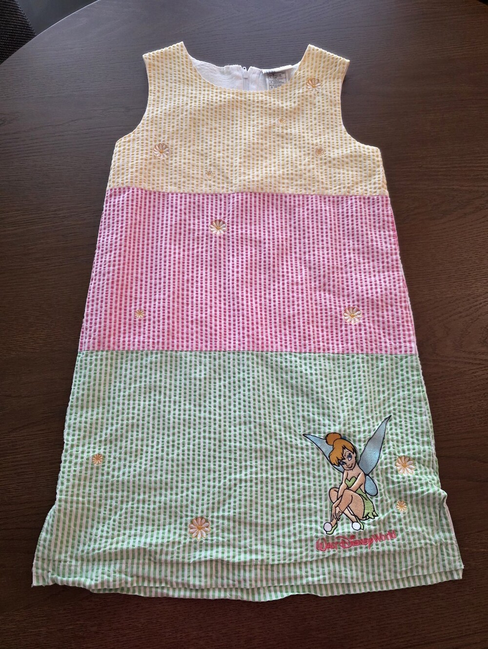 2000s Disney Tinkerbell Seersucker Sleeveless Dress Girls Large